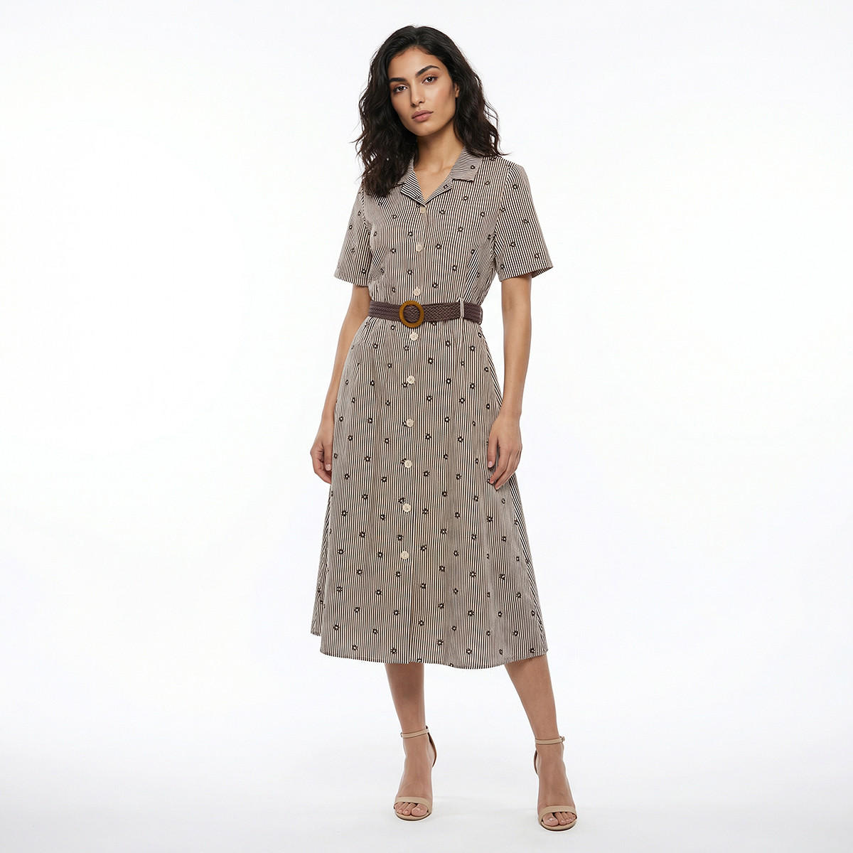 Striped Women Shirt Dress with Belt Cotton-women-clothing-dresses-image-3