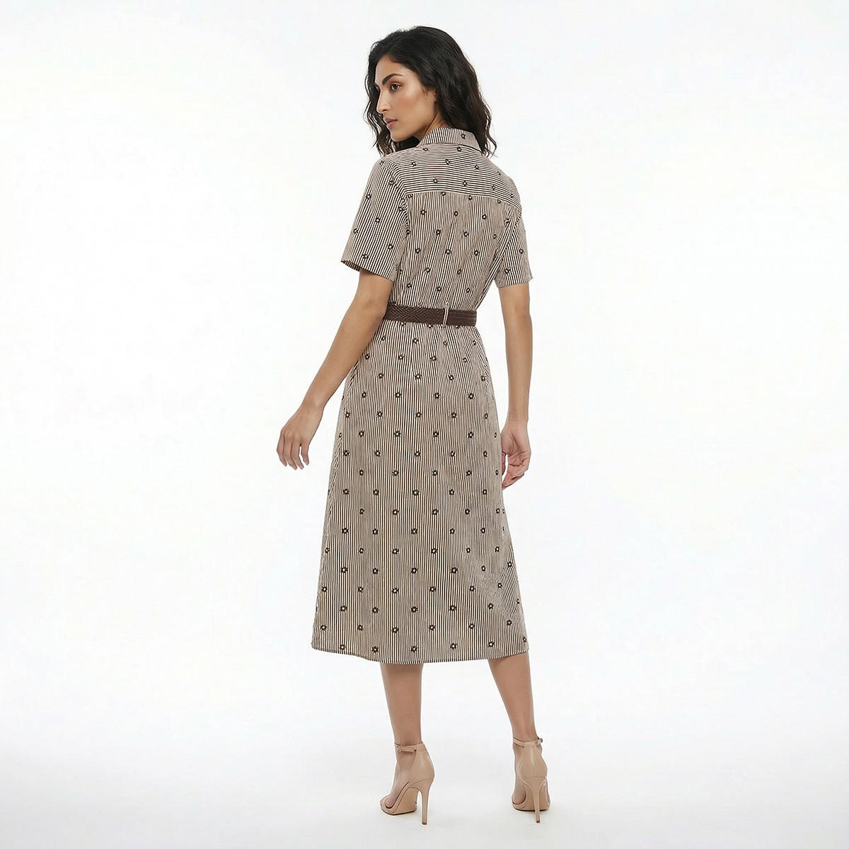 Striped Women Shirt Dress with Belt Cotton-women-clothing-dresses-image-4