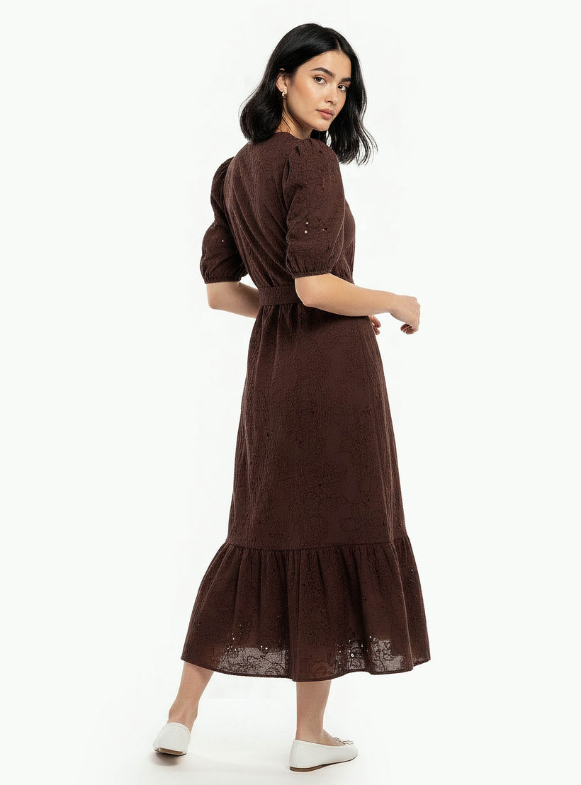 فستان ميدي قطن بطبقات وتطريز شيفلي مع حزام-women-clothing-dresses-image-4