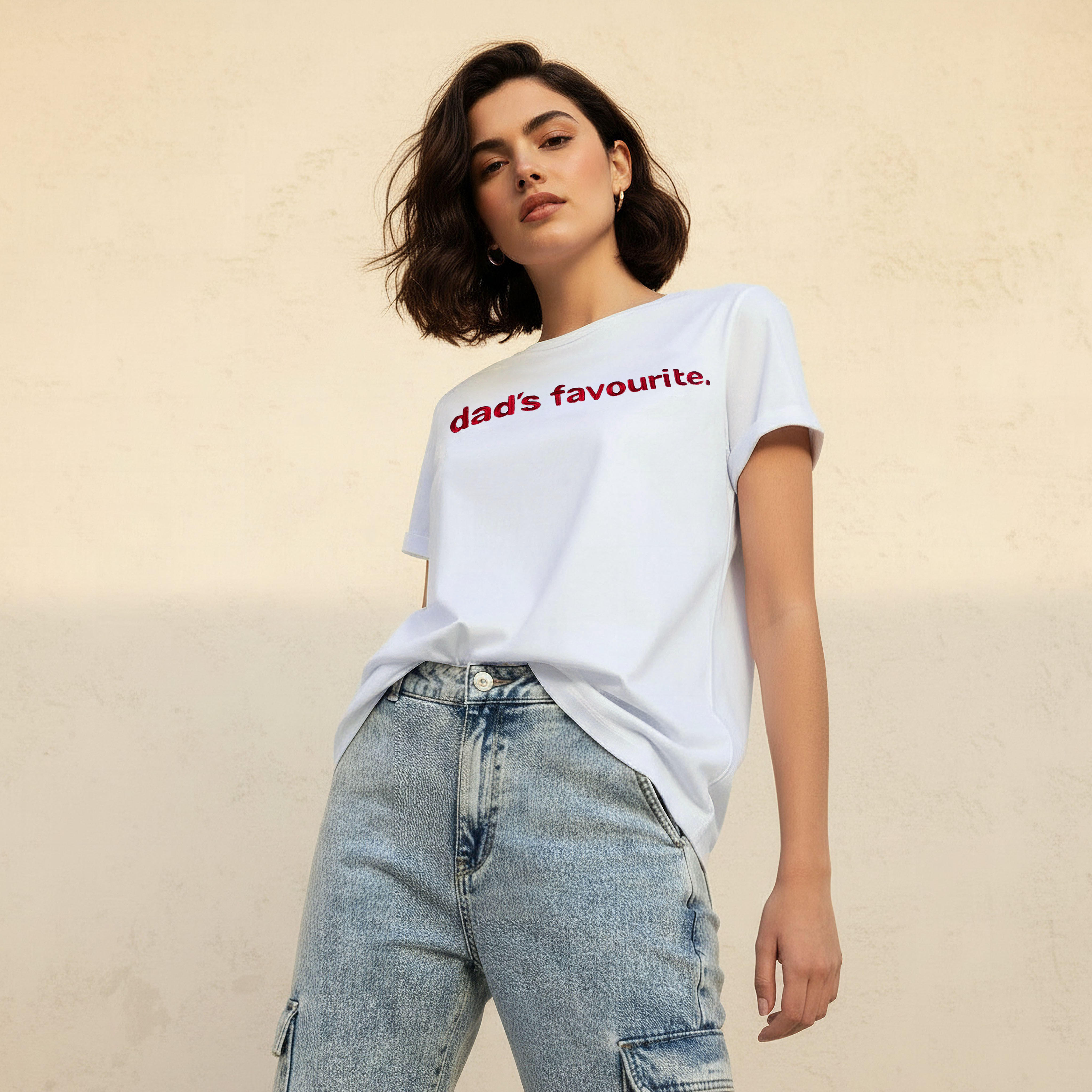 Cotton T-shirt with Slogan Embroidery-women-clothing-tshirts-image-1