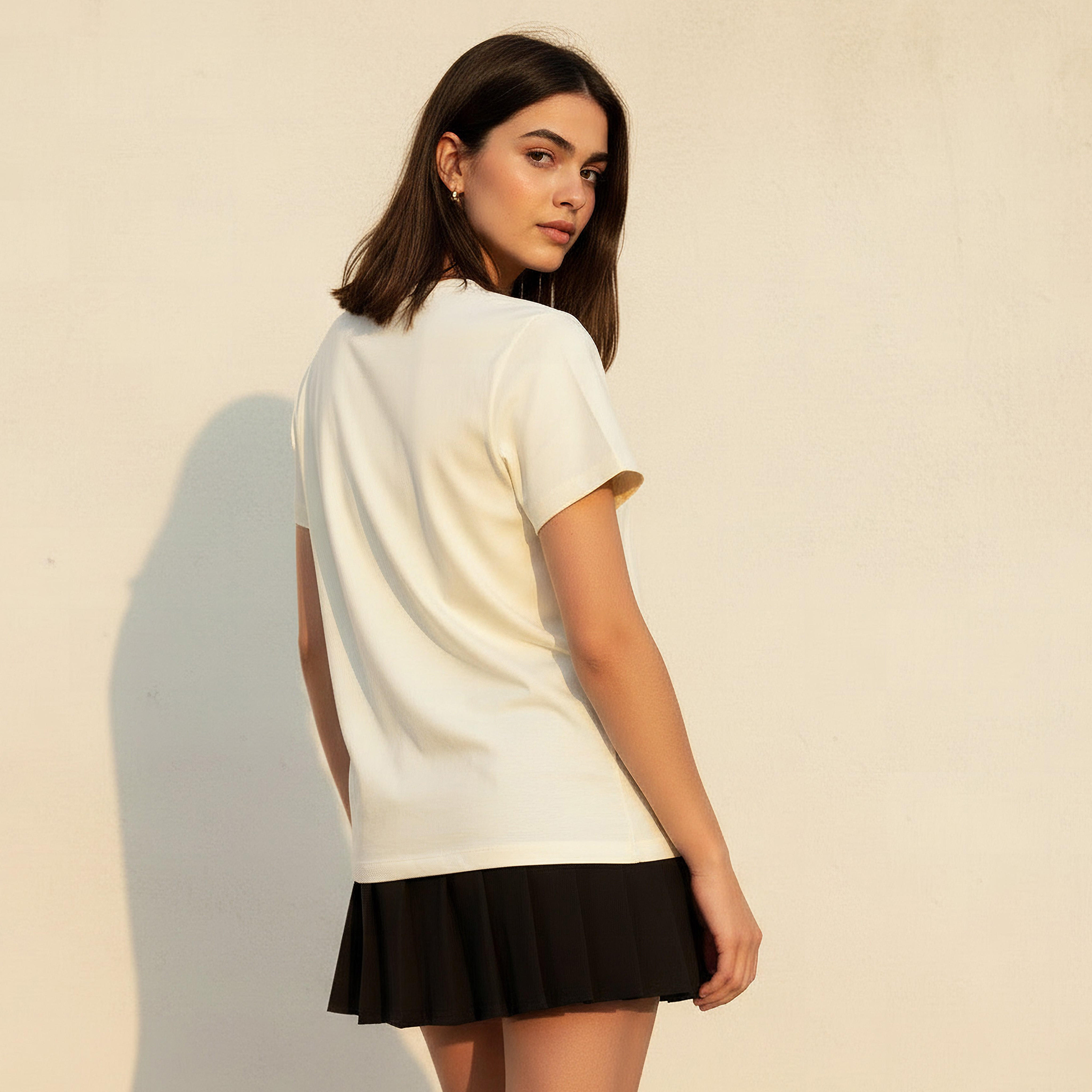 Cotton T-shirt with Slogan Embroidery-women-clothing-tshirts-image-4