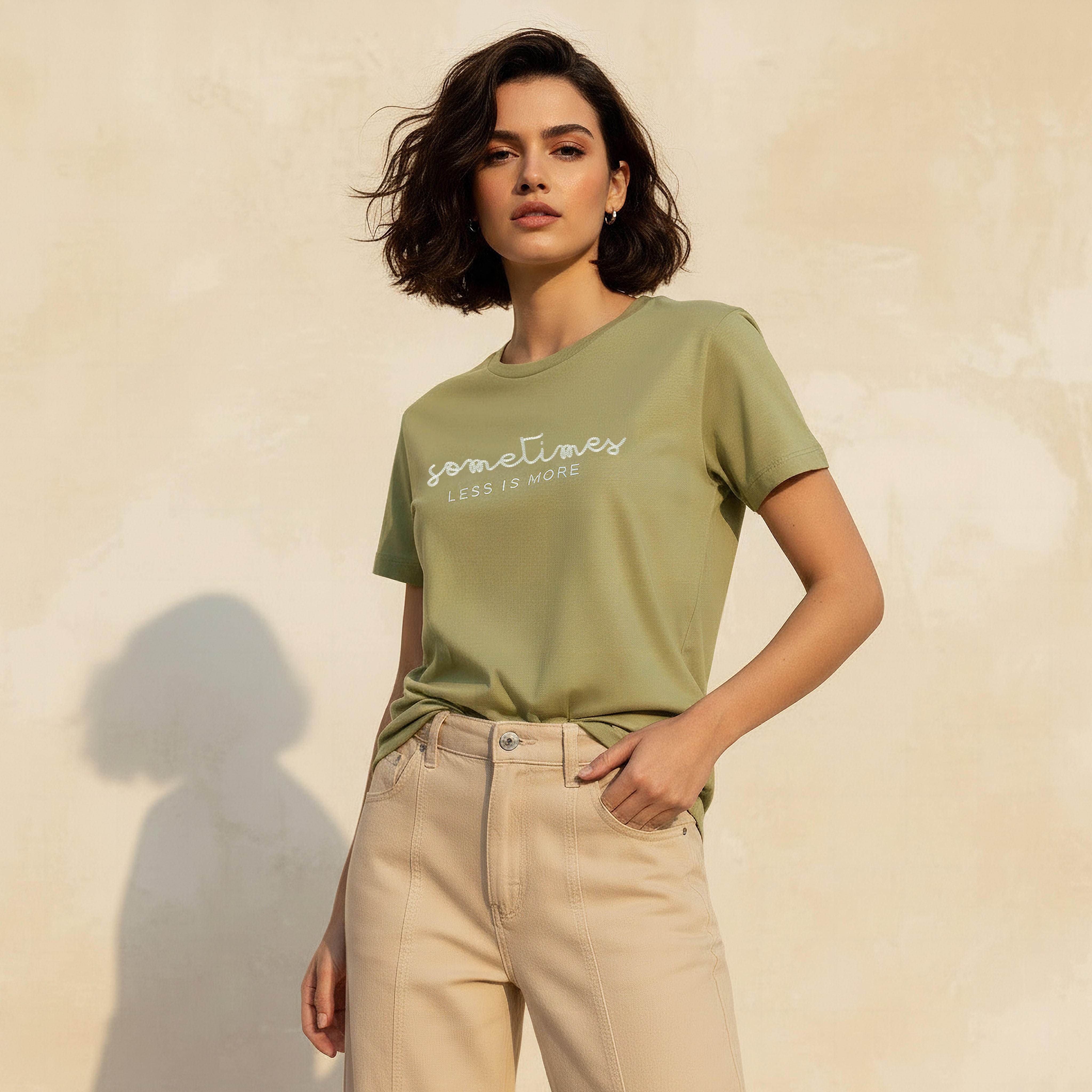 Cotton T-shirt with Slogan Embroidery-women-clothing-tshirts-image-1