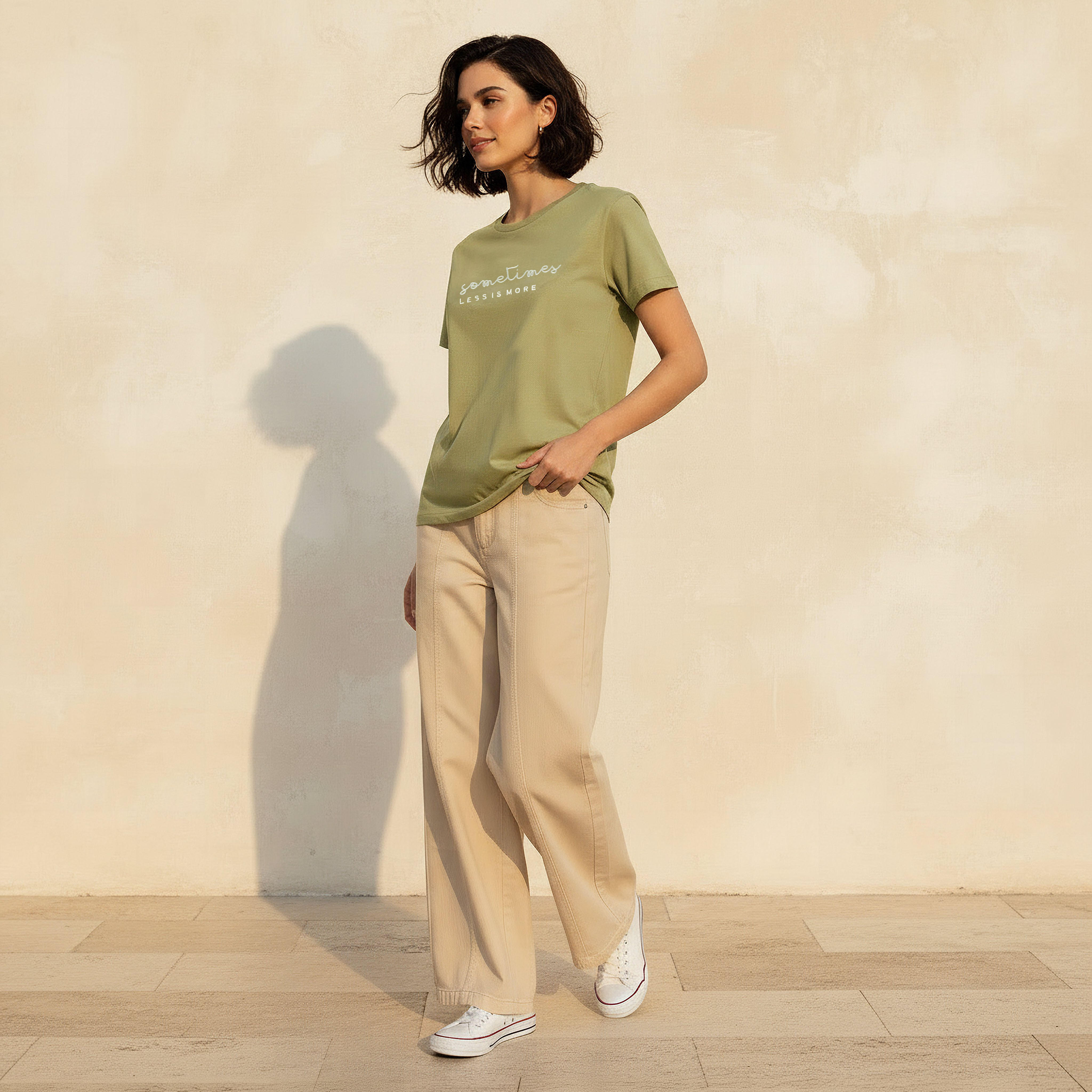 Cotton T-shirt with Slogan Embroidery-women-clothing-tshirts-image-3