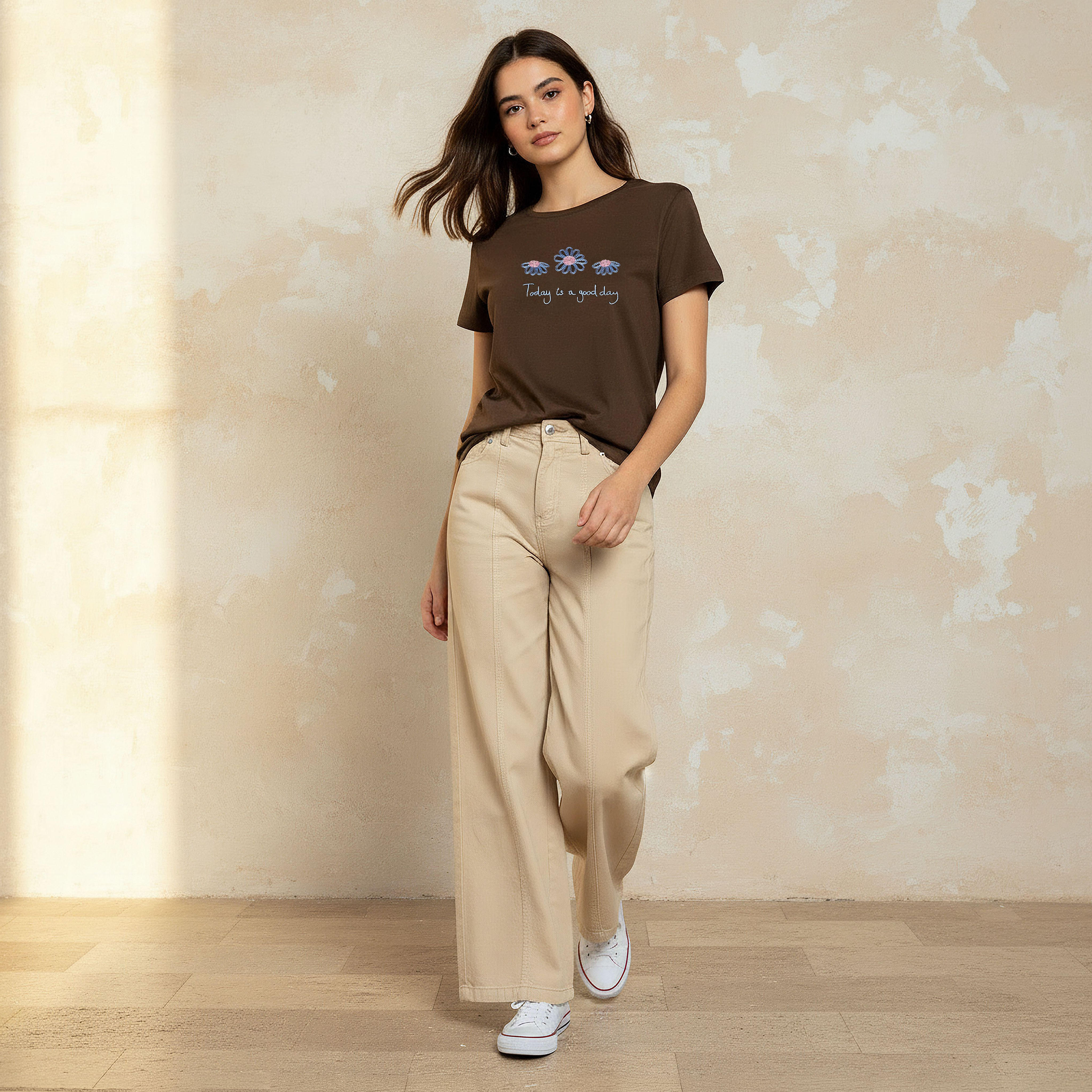Cotton T-shirt with Slogan Embroidery-women-clothing-tshirts-image-3