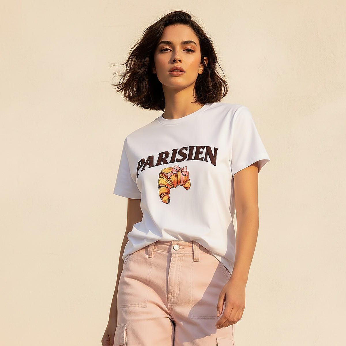 Cotton T-shirt with Typographic Embroidery-women-clothing-tshirts-image-1