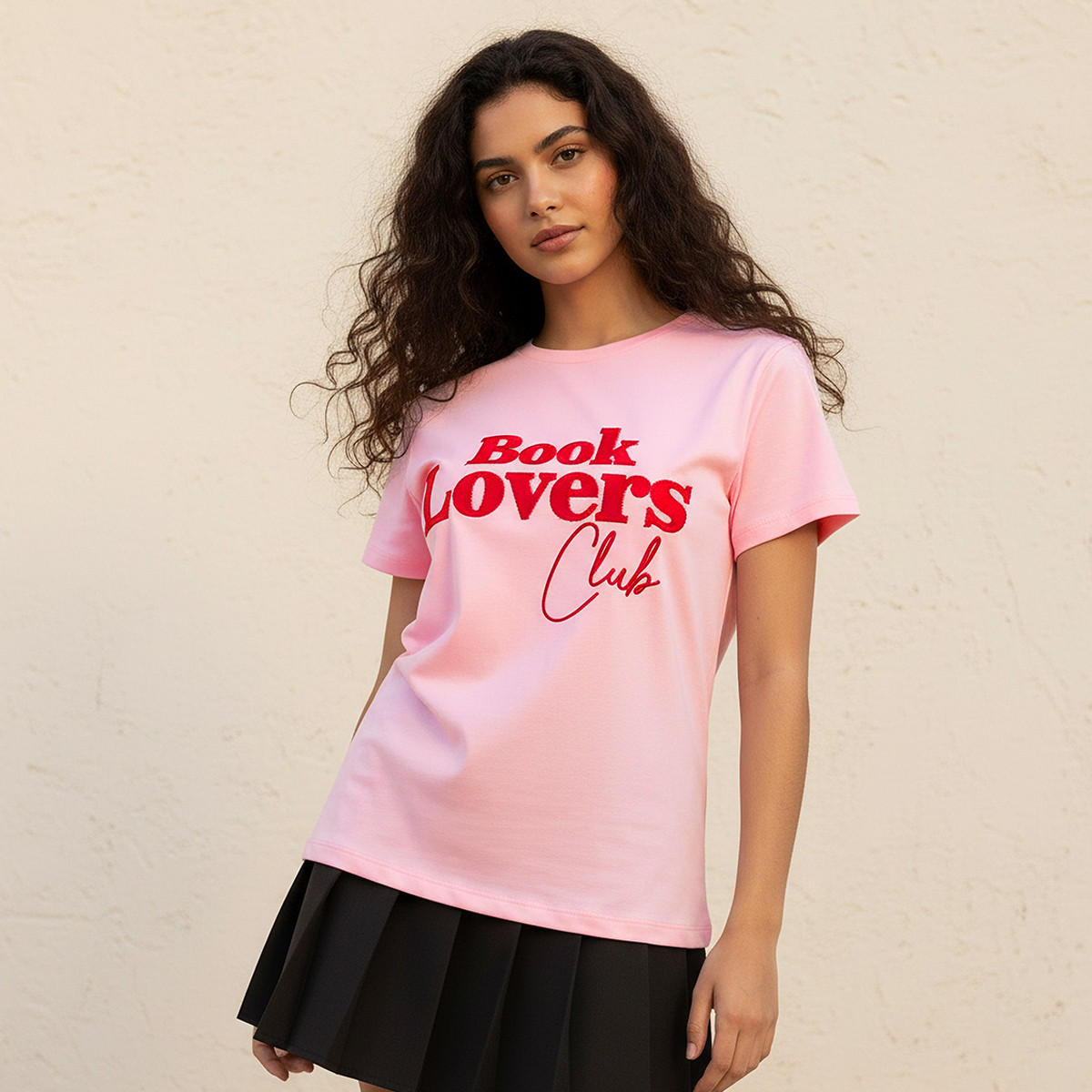 Cotton T-shirt with Typographic Embroidery-women-clothing-tshirts-image-1