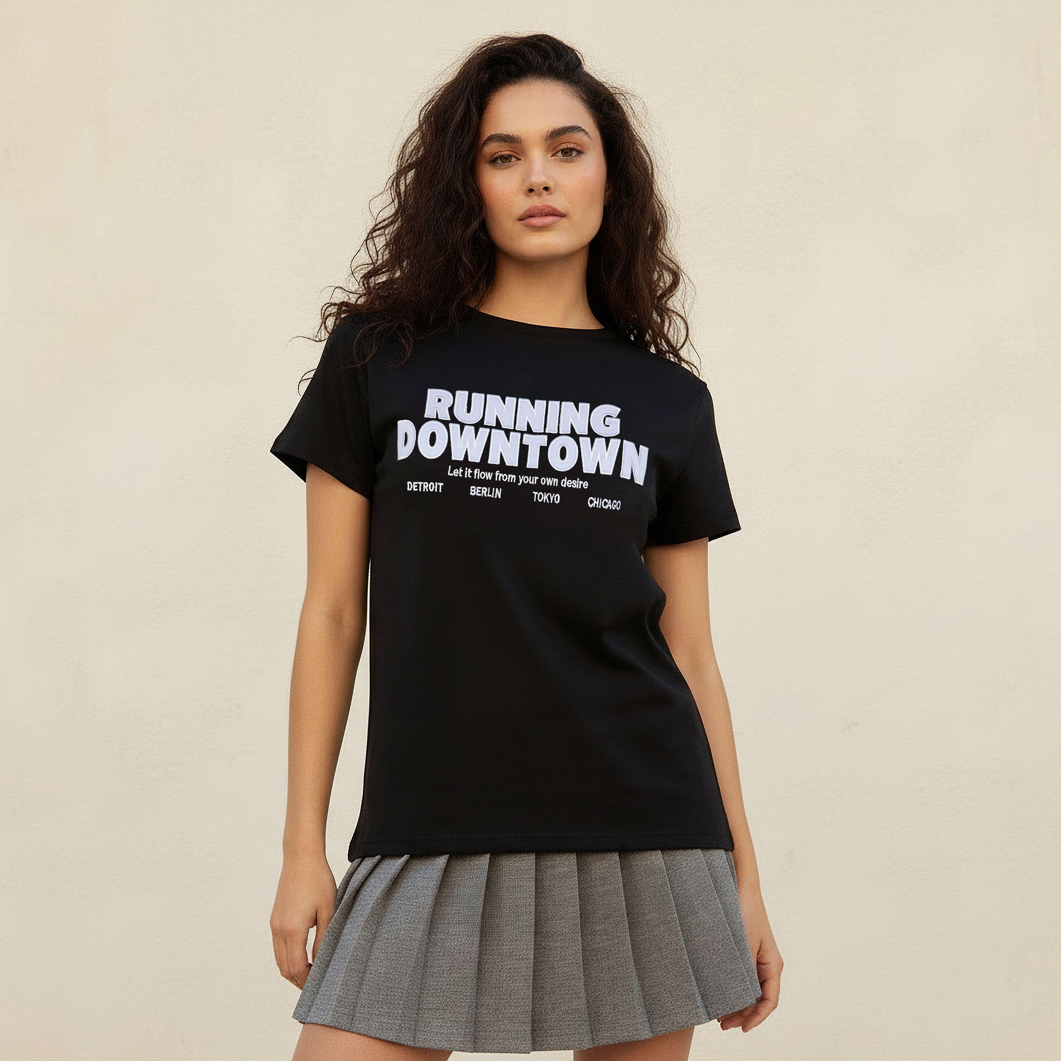 Cotton T-shirt with Typographic Embroidery-women-clothing-tshirts-image-1