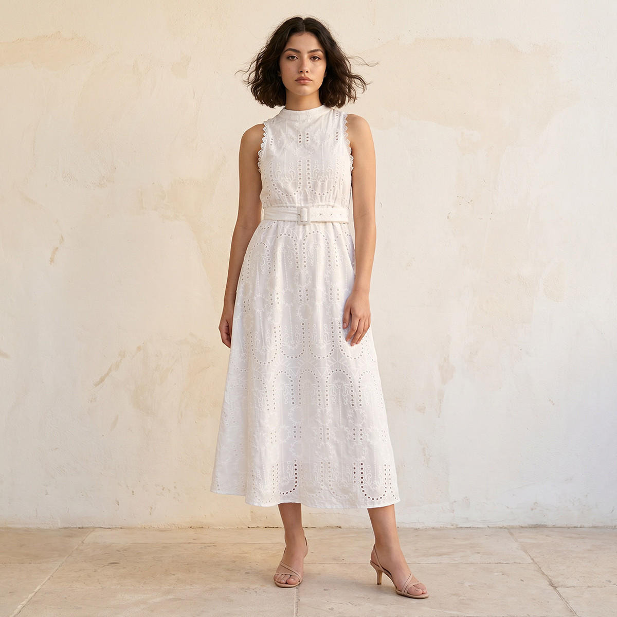 Splash Youth Schiffli Embroidered A-Line Cotton Dress with Lace Inserts-women-clothing-dresses-image-1