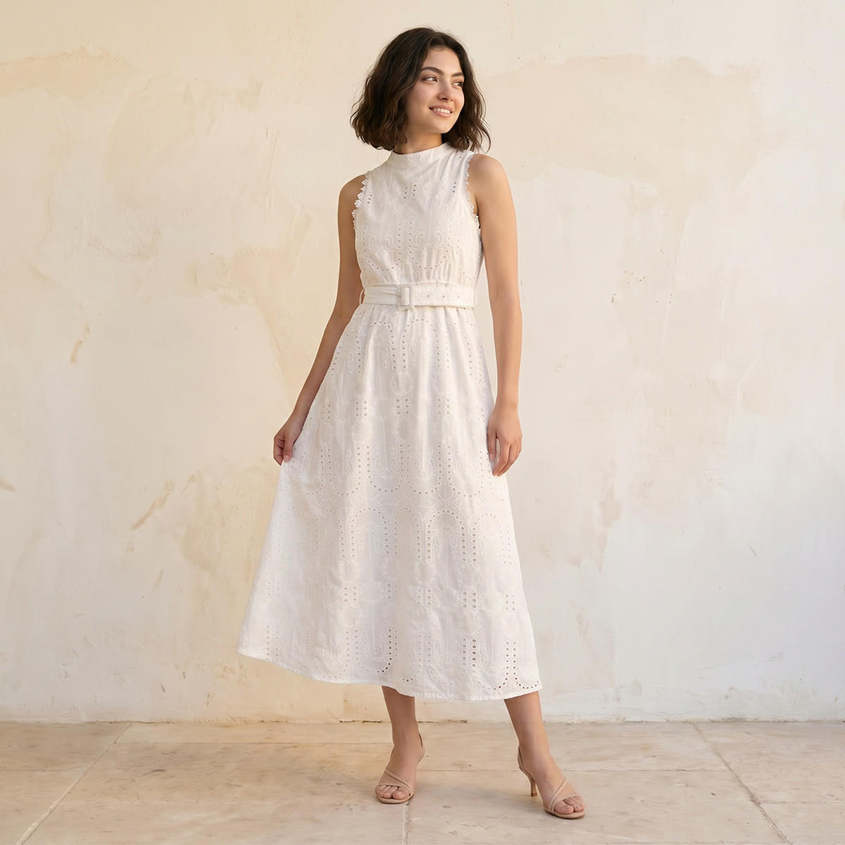 Splash Youth Schiffli Embroidered A-Line Cotton Dress with Lace Inserts-women-clothing-dresses-image-3