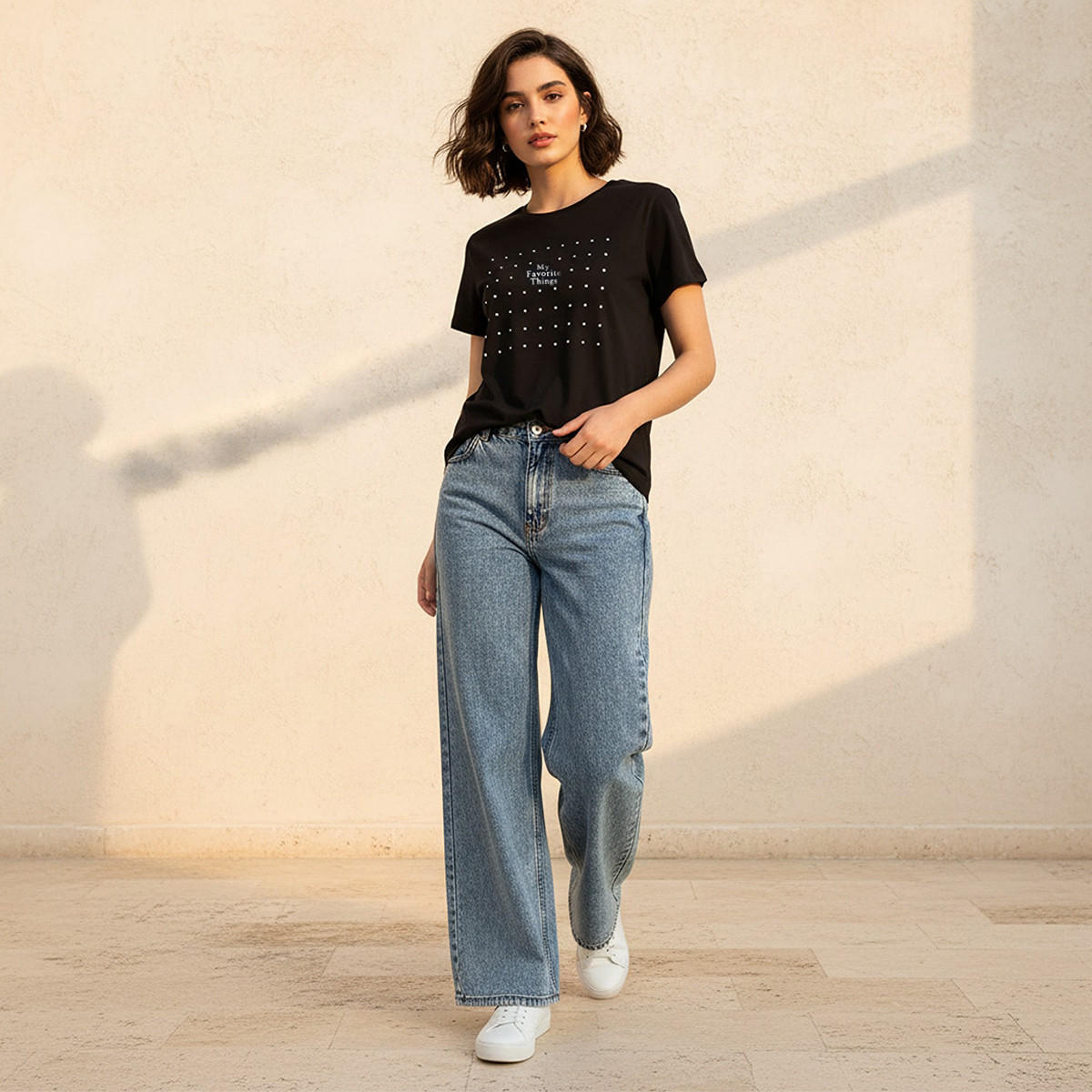 Cotton T-shirt with Slogan Print-women-clothing-tshirts-image-3