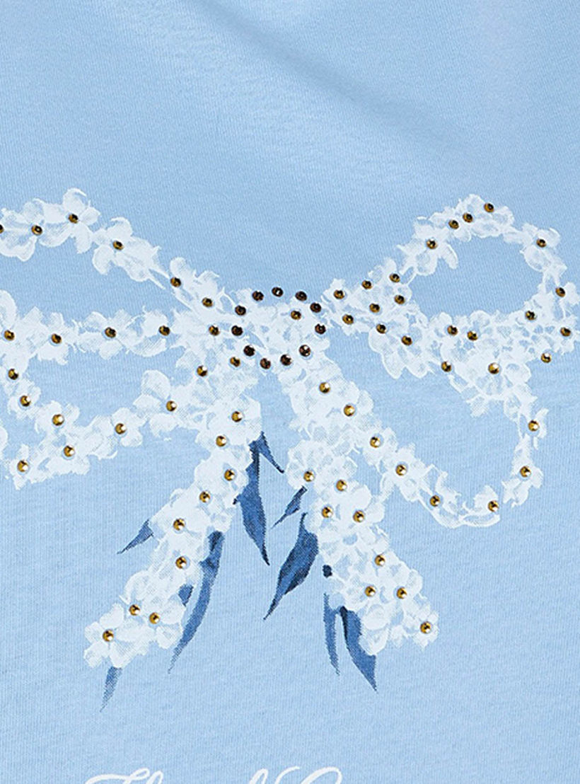 Cotton T-shirt with Floral Bow Print-women-clothing-tshirts-image-2