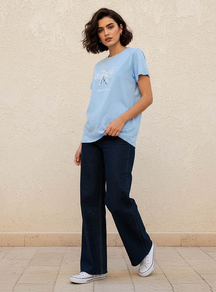 Cotton T-shirt with Floral Bow Print-women-clothing-tshirts-image-3