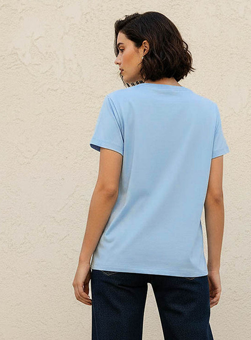 Cotton T-shirt with Floral Bow Print-women-clothing-tshirts-image-4