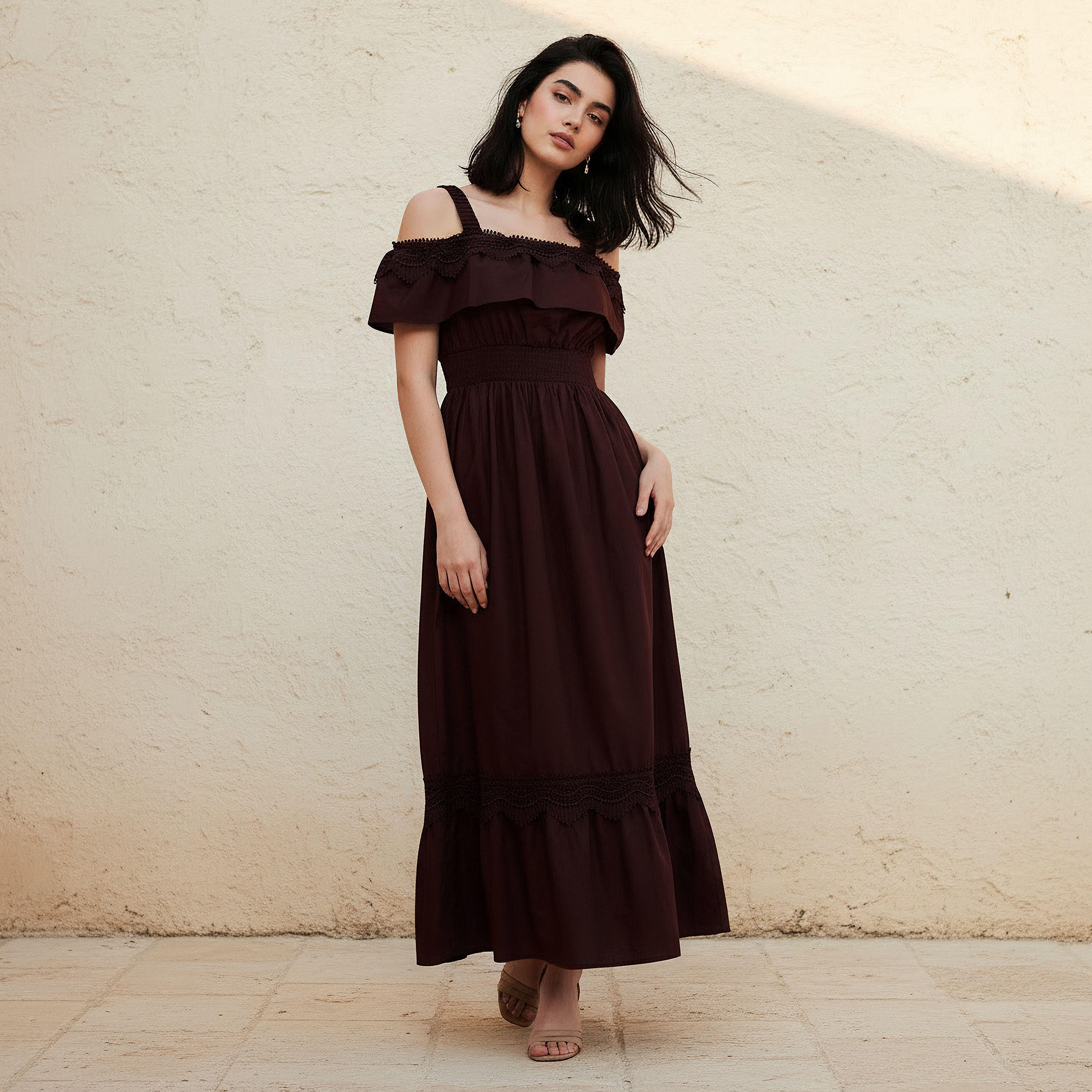فستان قطن طويل بحافة دانتيل-women-clothing-dresses-image-1