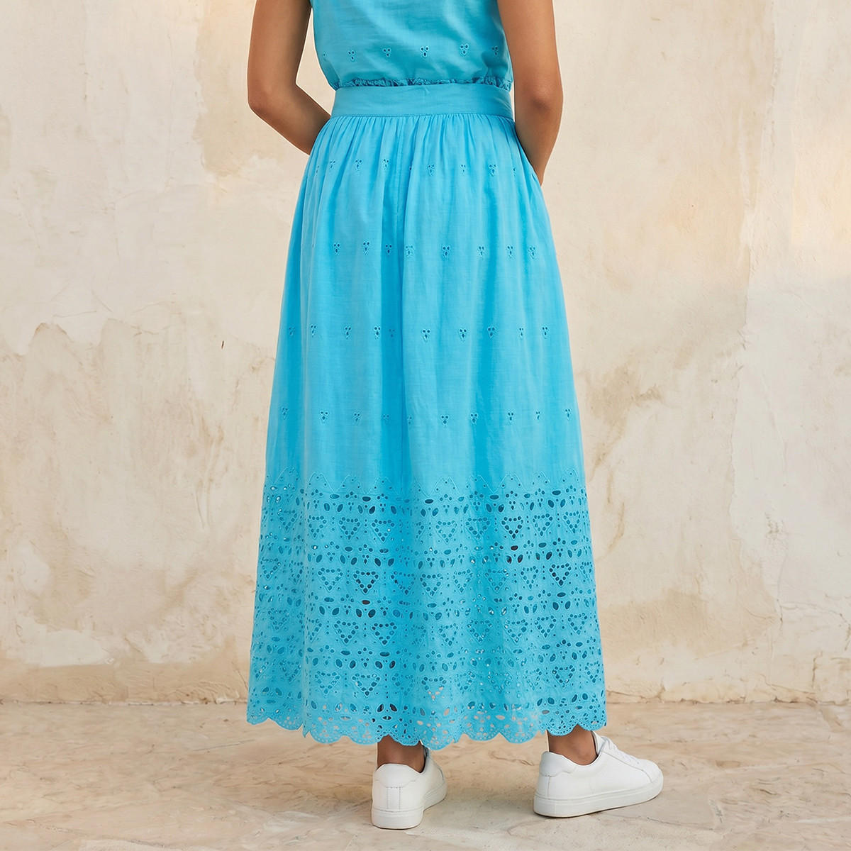 تنورة ماكسي قطن بتطريز وحافة متموجة للشباب-women-clothing-skirts-image-4