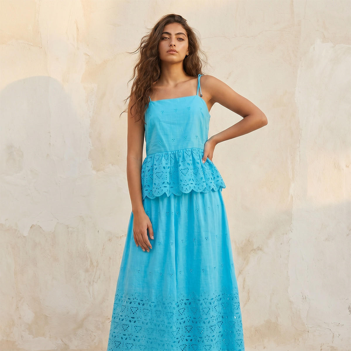 تنورة ماكسي قطن بتطريز وحافة متموجة للشباب-women-clothing-skirts-image-5