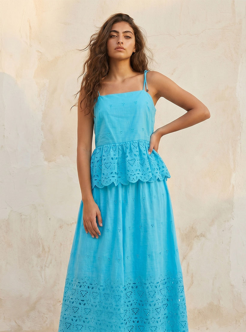 تنورة ماكسي قطن بتطريز وحافة متموجة للشباب-women-clothing-skirts-image-5