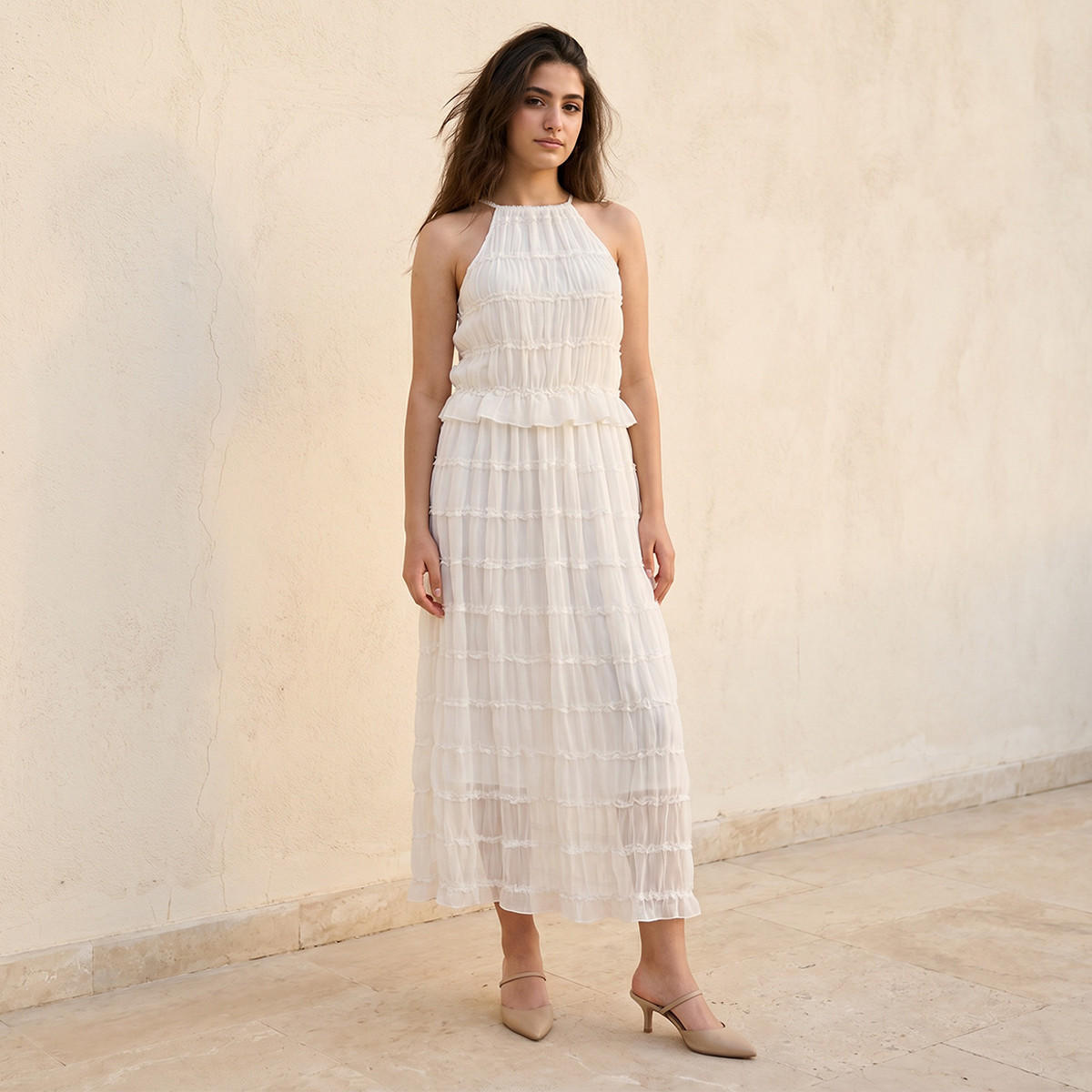 Ruffled A-line Women Dress with Halter Neck-women-clothing-dresses-image-3