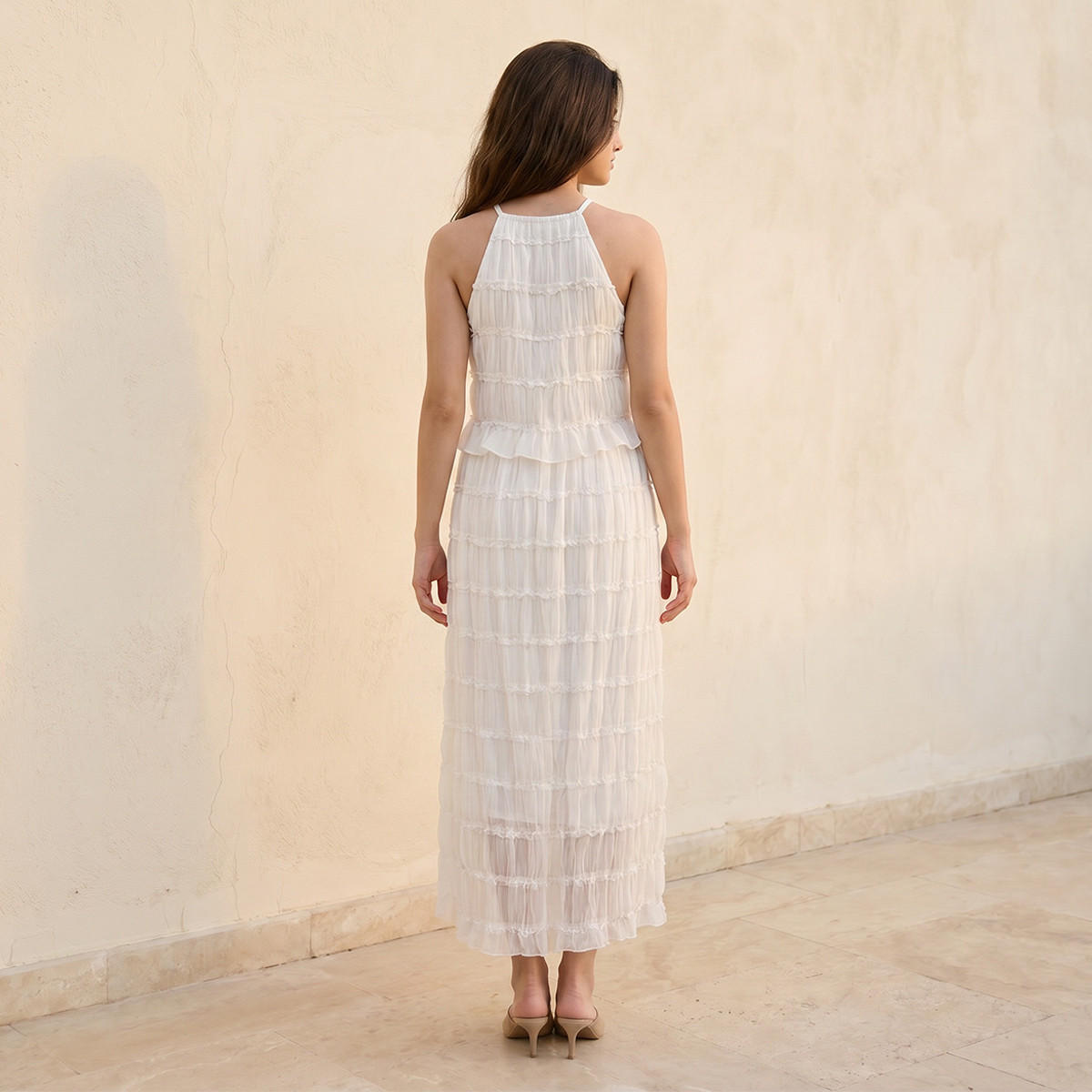 Ruffled A-line Women Dress with Halter Neck-women-clothing-dresses-image-4