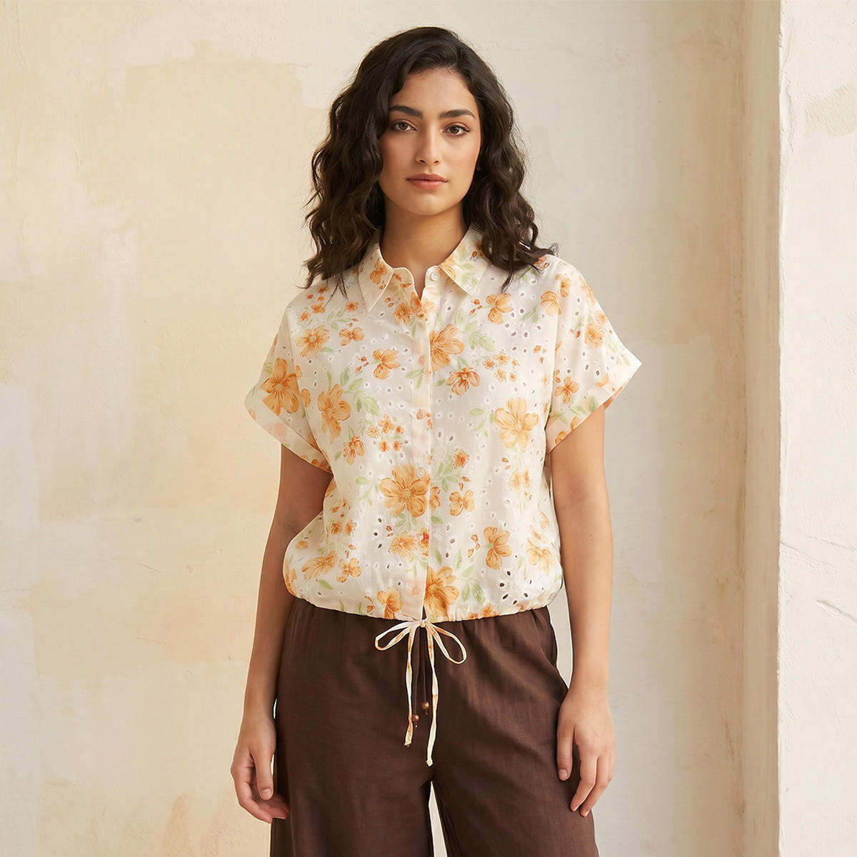 Splash Youth Cotton Shirt with Schiffli Floral Print-women-clothing-shirtsandblouses-shirts-image-1