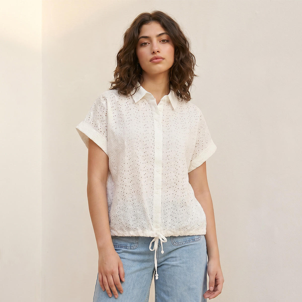 قميص قطن بملمس شيفلي من سبلاش يوت-women-clothing-shirtsandblouses-shirts-image-1