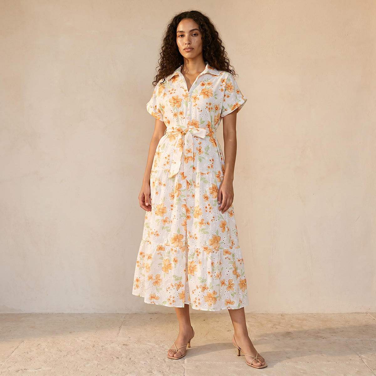 فستان قميص قطن بتطريز شيفلي وطبعات زهرية من سبلاش يوث-women-clothing-dresses-image-1