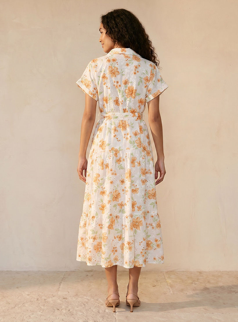 فستان قميص قطن بتطريز شيفلي وطبعات زهرية من سبلاش يوث-women-clothing-dresses-image-3