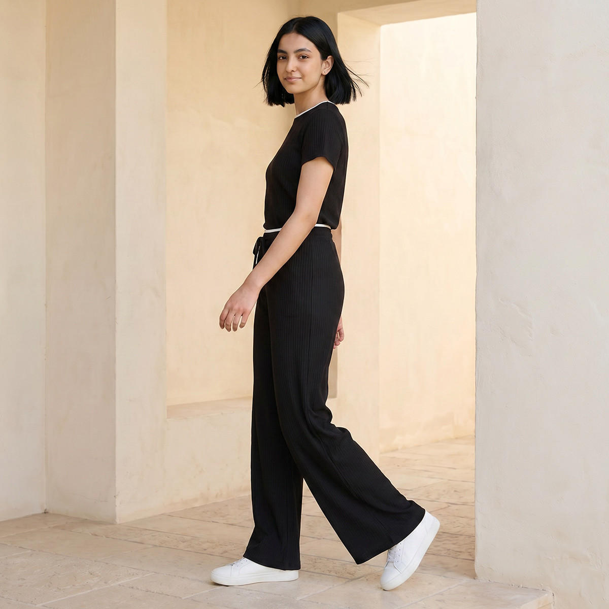 بنطلون بخصر متوسط الارتفاع مع إغلاق برباط شد للشباب-women-clothing-bottoms-joggers-image-3