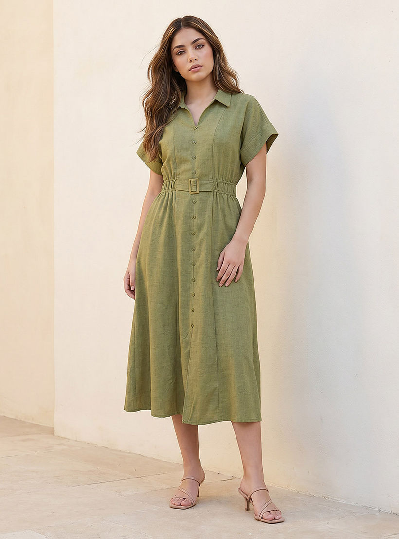 Splash Youth Shirt Dress with Buckled Belt-women-clothing-dresses-image-1