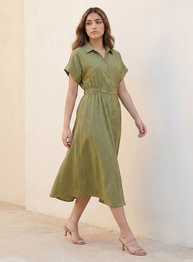 Splash Youth Shirt Dress with Buckled Belt-women-clothing-dresses-image-3
