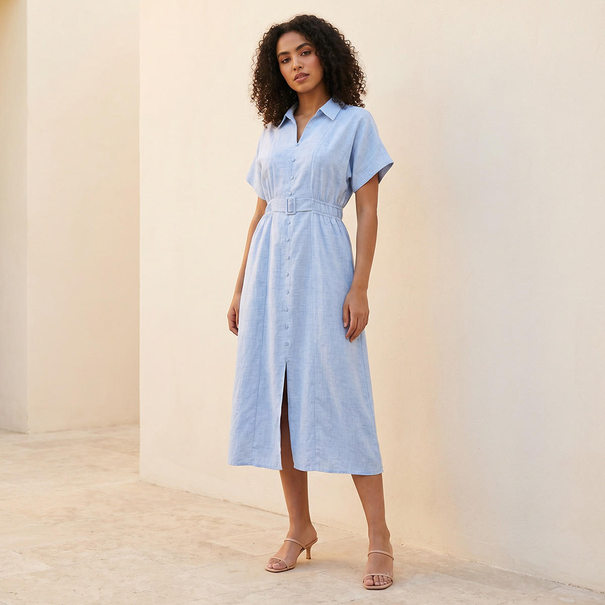 Splash Youth Shirt Dress with Buckled Belt-women-clothing-dresses-image-1