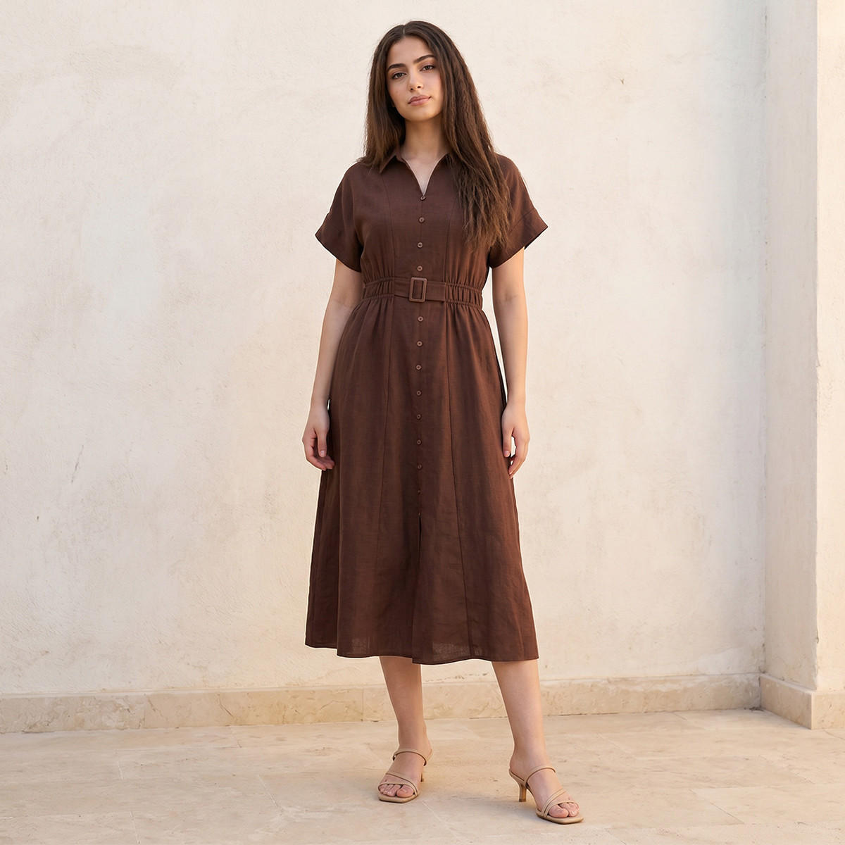 Splash Youth Shirt Dress with Buckled Belt-women-clothing-dresses-image-1