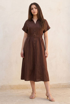 Splash Youth Shirt Dress with Buckled Belt-women-image-1