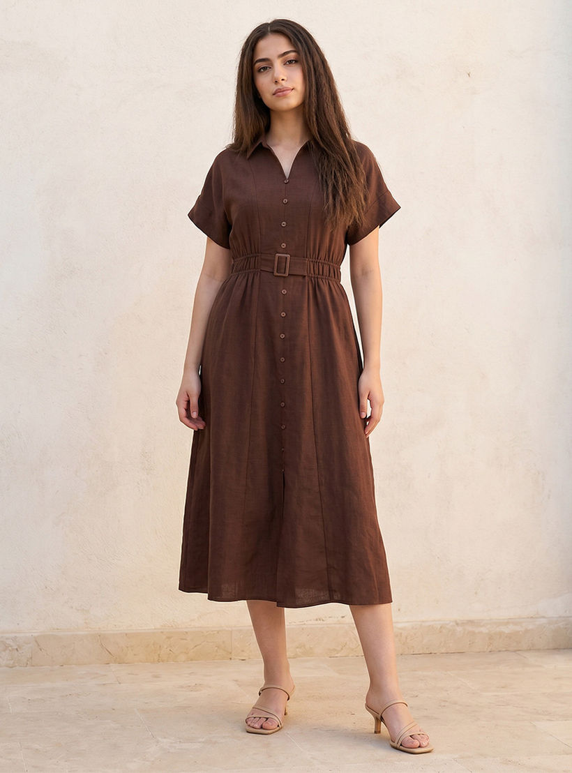 Splash Youth Shirt Dress with Buckled Belt-women-clothing-dresses-image-1