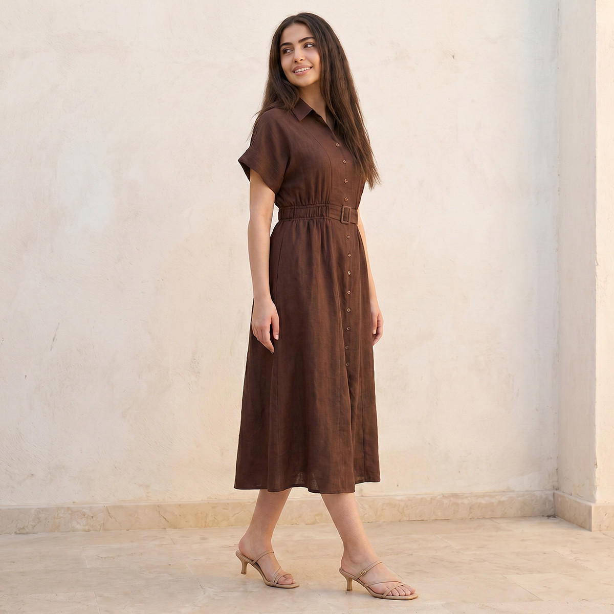 Splash Youth Shirt Dress with Buckled Belt-women-clothing-dresses-image-3
