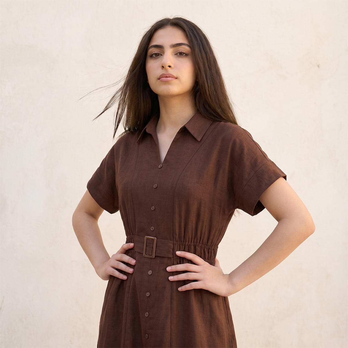 Splash Youth Shirt Dress with Buckled Belt-women-clothing-dresses-image-5