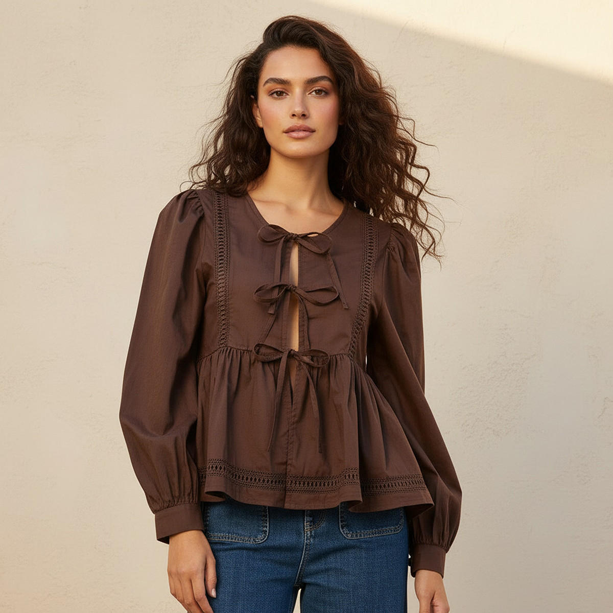 بلوزة قطن بقصة عادية وتزيينات دانتيل يوث من سبلاش-women-clothing-shirtsandblouses-blouses-image-1