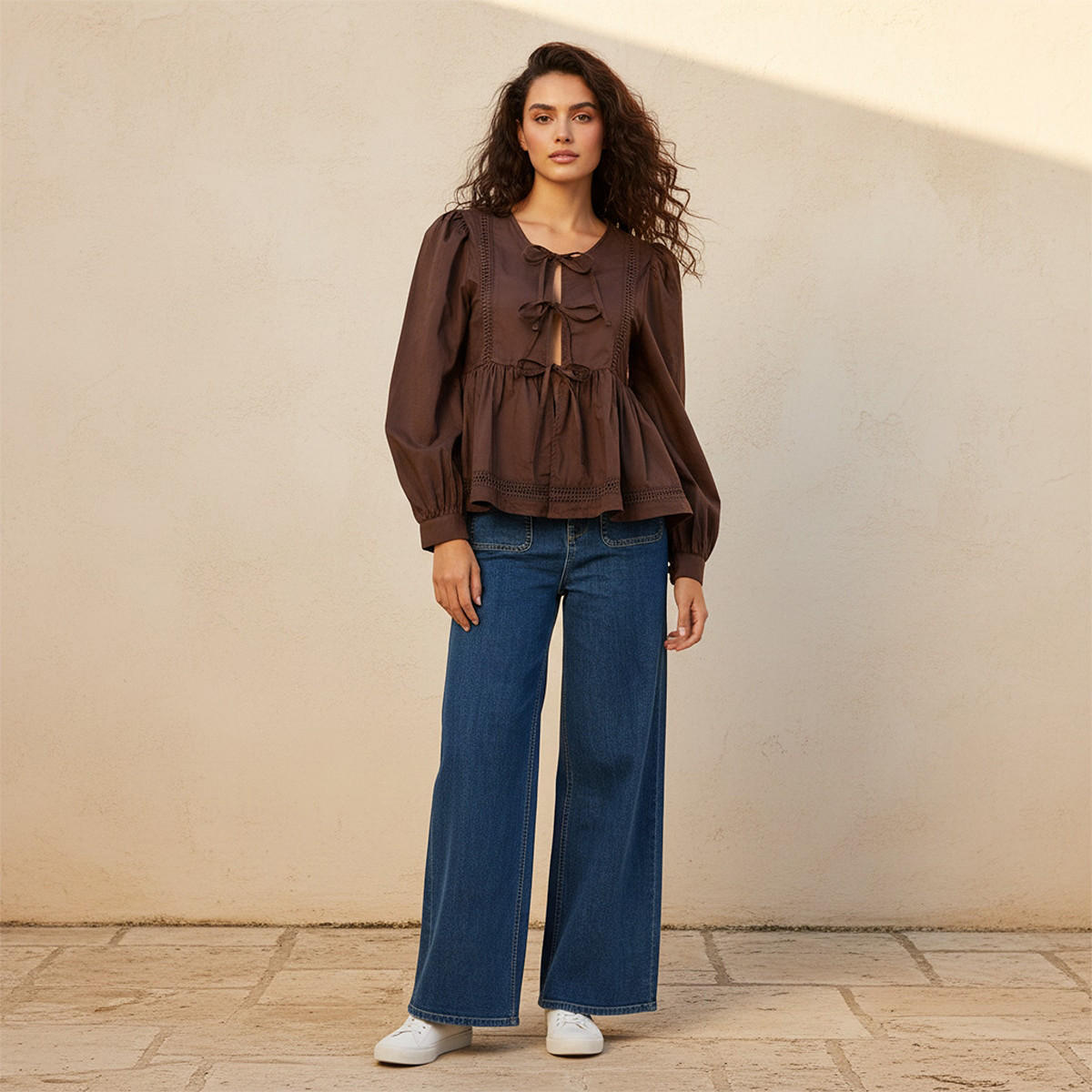 بلوزة قطن بقصة عادية وتزيينات دانتيل يوث من سبلاش-women-clothing-shirtsandblouses-blouses-image-3