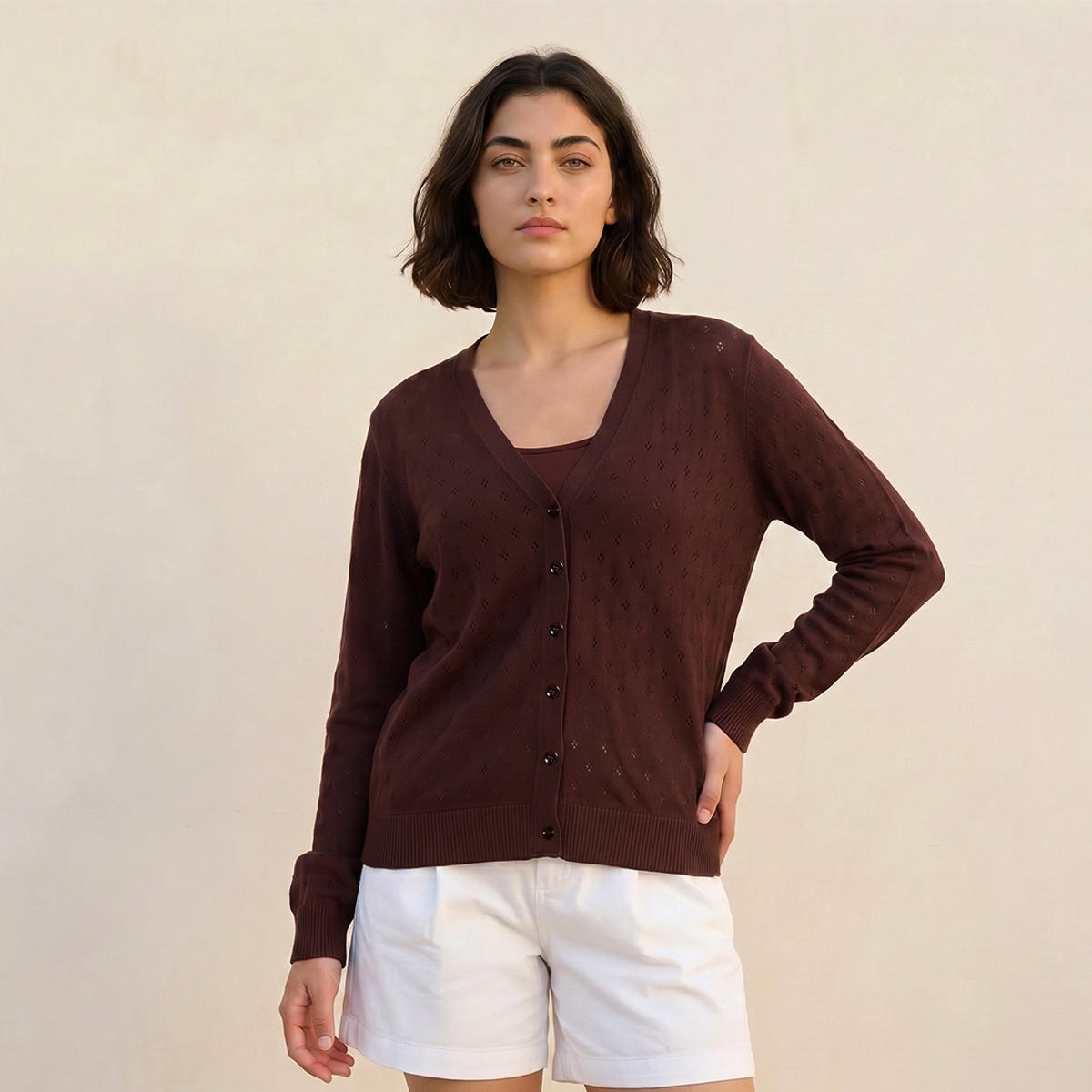 كارديجان منسوج بياقة V-women-winterwear-cardigansandjumpers-cardigans-image-1