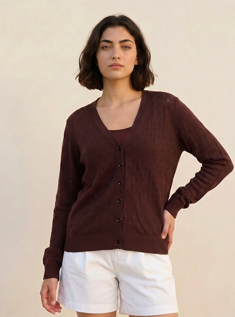 كارديجان منسوج بياقة V-women-winterwear-cardigansandjumpers-cardigans-image-1