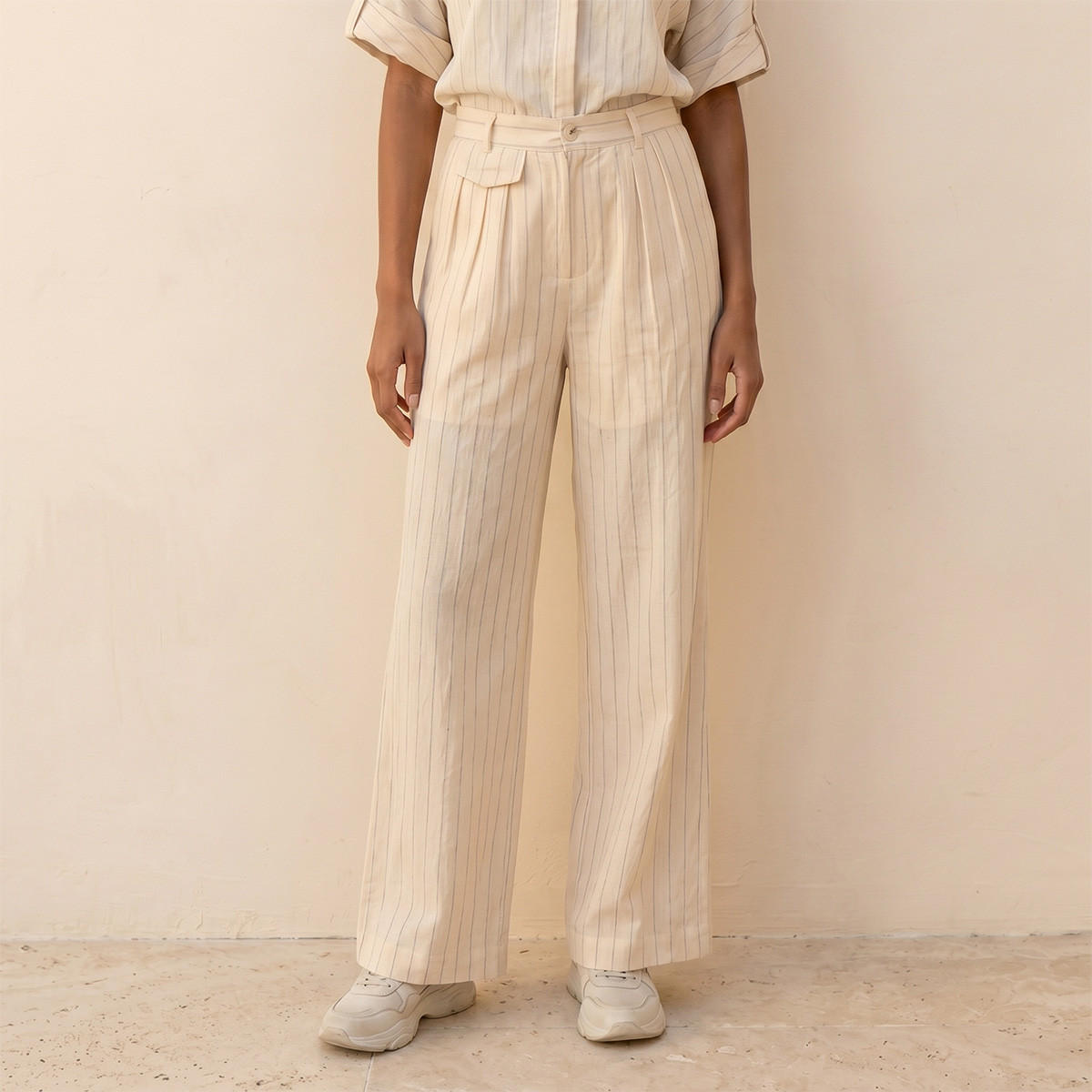 Splash Youth Relaxed Fit Button Closure Striped Trousers-women-clothing-trousers-image-1