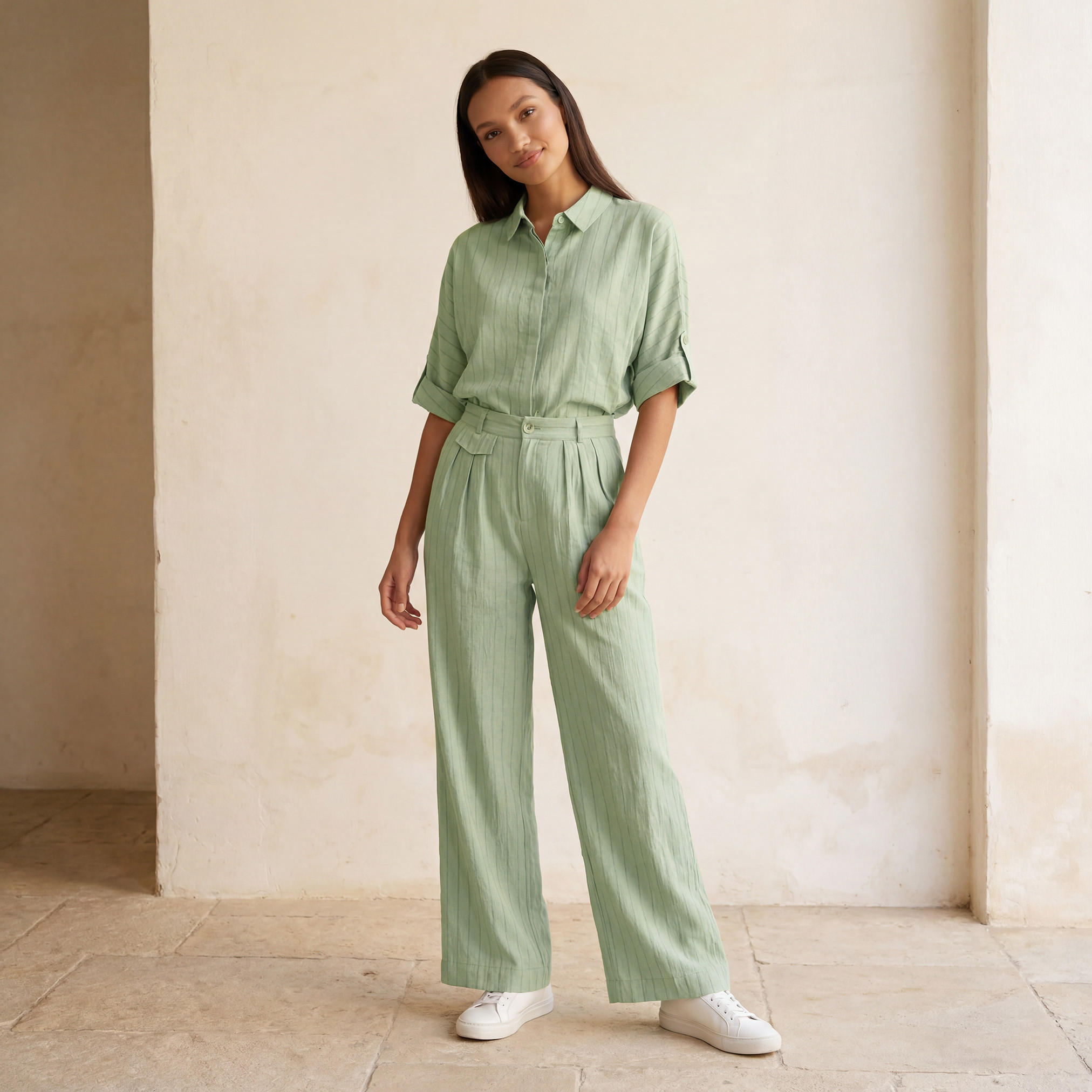 Splash Youth Relaxed Fit Button Closure Striped Trousers-women-clothing-trousers-image-3