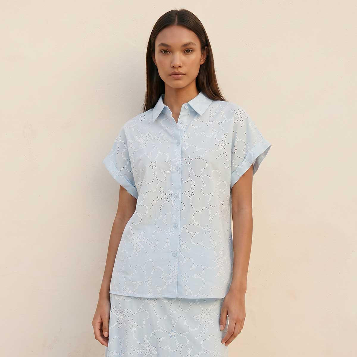 قميص قطن بتفاصيل شيفلي أنيقة من سبلاش يوث-women-clothing-shirtsandblouses-shirts-image-1