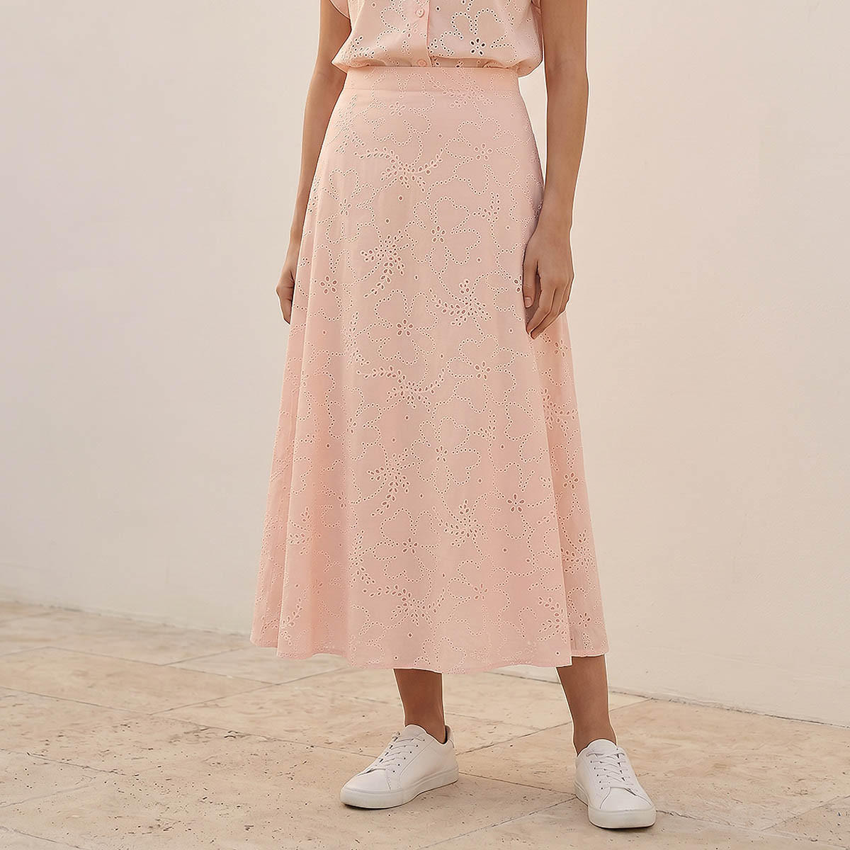 تنورة إيه لاين قطن ميدي بتطريز شيفلي من سبلاش يوث-women-clothing-skirts-image-1