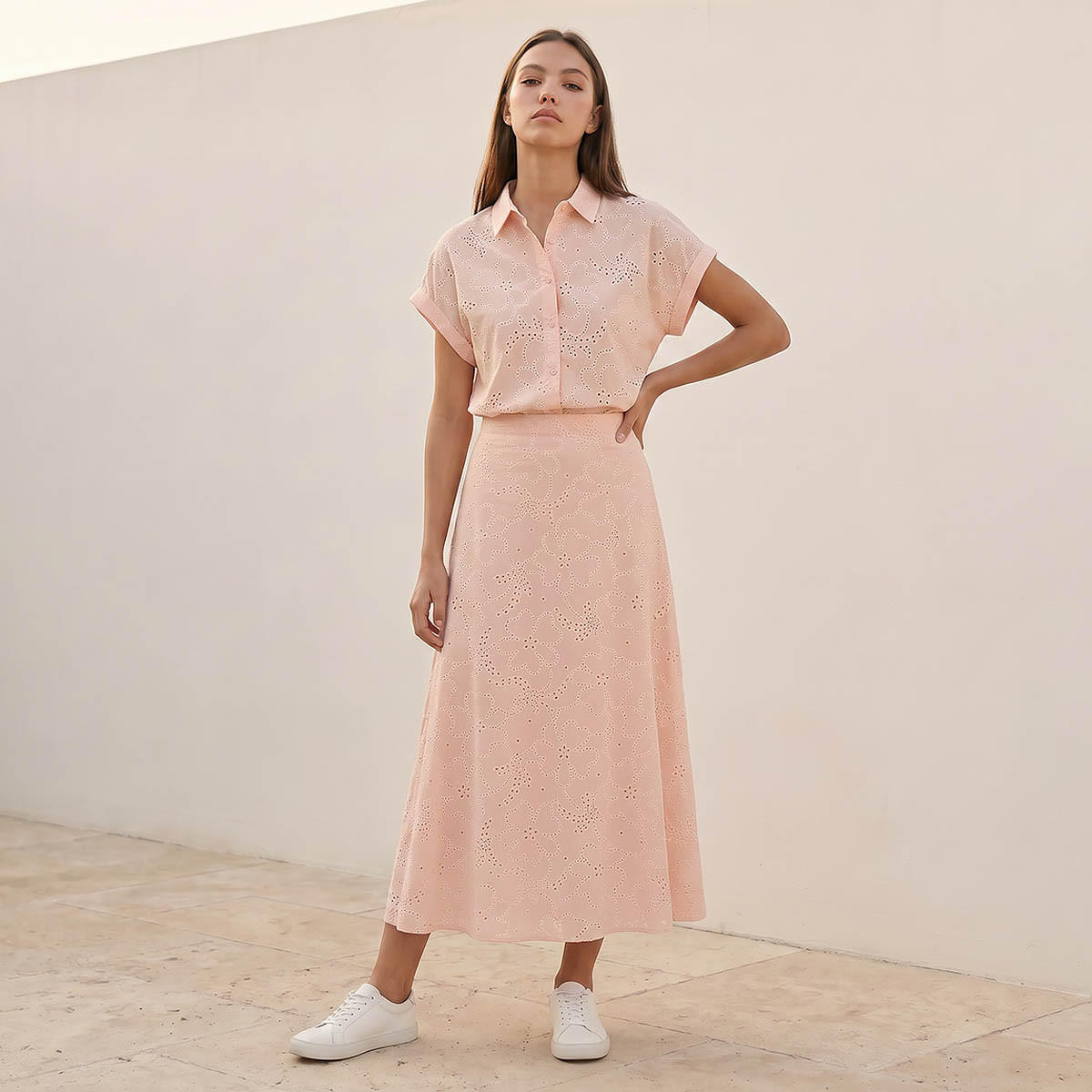 تنورة إيه لاين قطن ميدي بتطريز شيفلي من سبلاش يوث-women-clothing-skirts-image-3