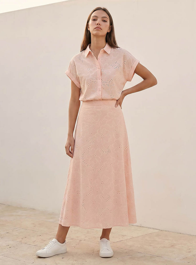 تنورة إيه لاين قطن ميدي بتطريز شيفلي من سبلاش يوث-women-clothing-skirts-image-3