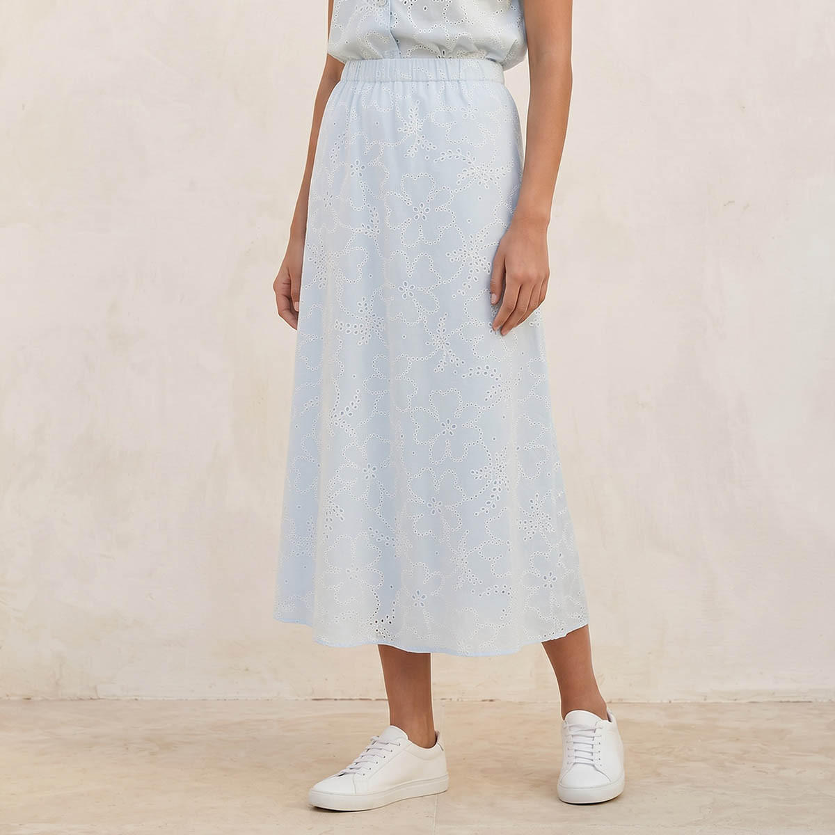 Splash Youth Midi Cotton A-line Skirt with Schiffli Embroidery-women-clothing-bottoms-skirts-image-1