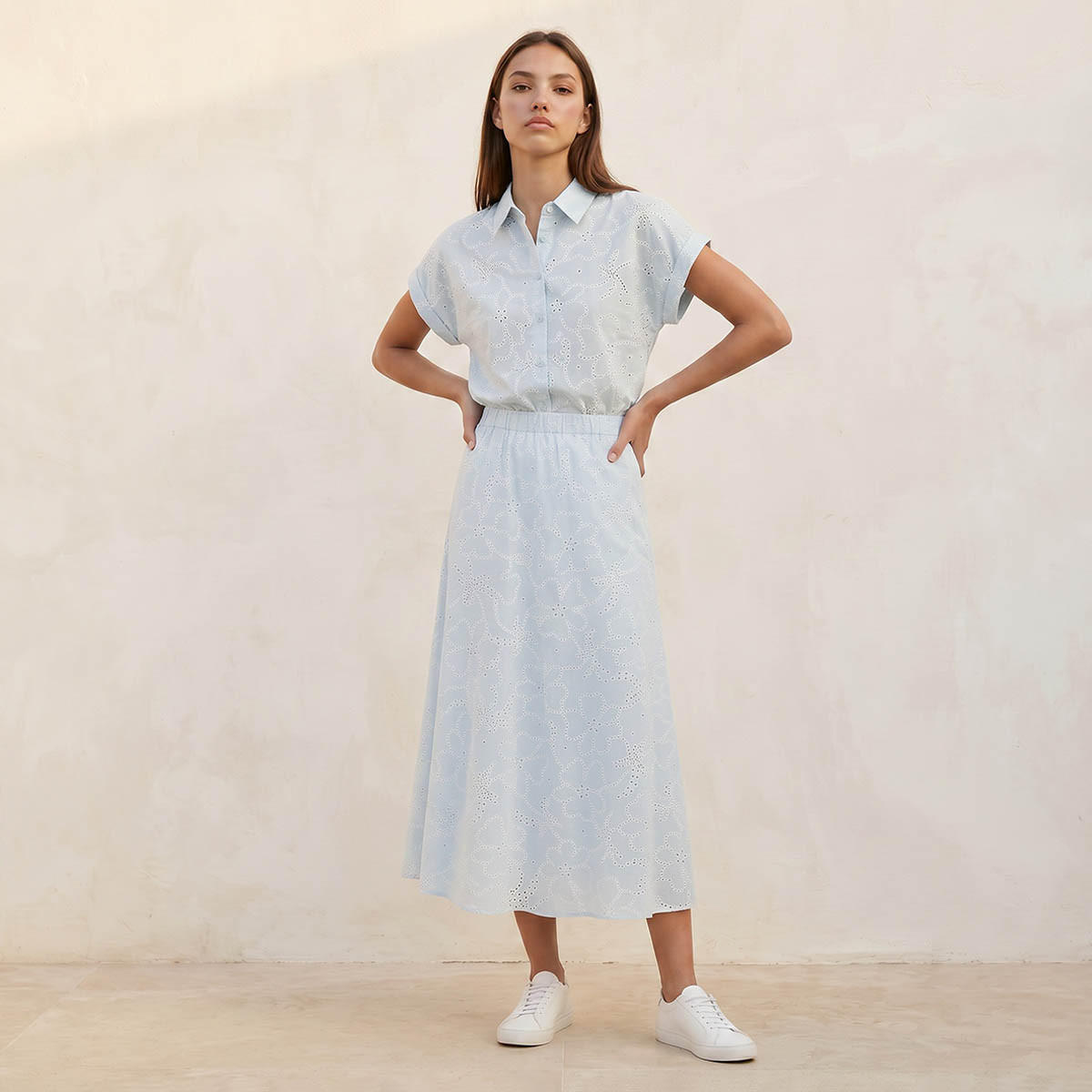Splash Youth Midi Cotton A-line Skirt with Schiffli Embroidery-women-clothing-bottoms-skirts-image-3