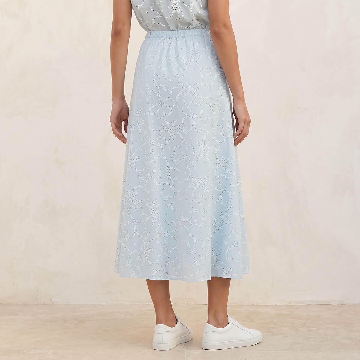 Splash Youth Midi Cotton A-line Skirt with Schiffli Embroidery-women-clothing-bottoms-skirts-image-4