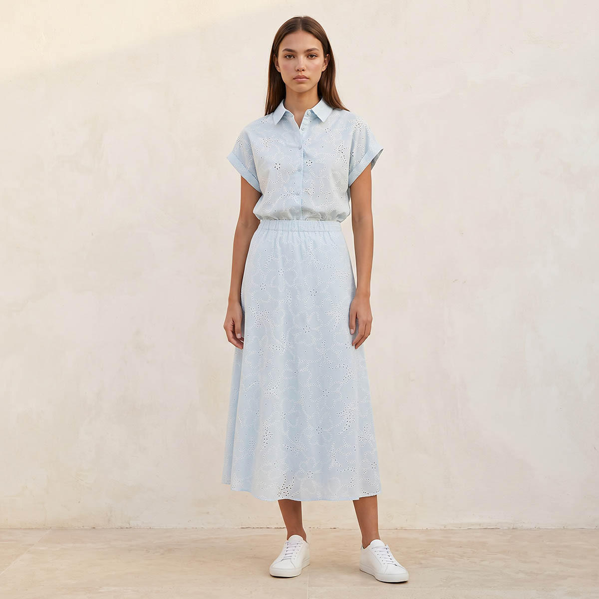 Splash Youth Midi Cotton A-line Skirt with Schiffli Embroidery-women-clothing-bottoms-skirts-image-5